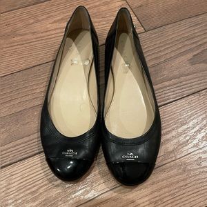 COACH Chelsea Matte and Patent Leather Black Captoe Flats Size 9.5B